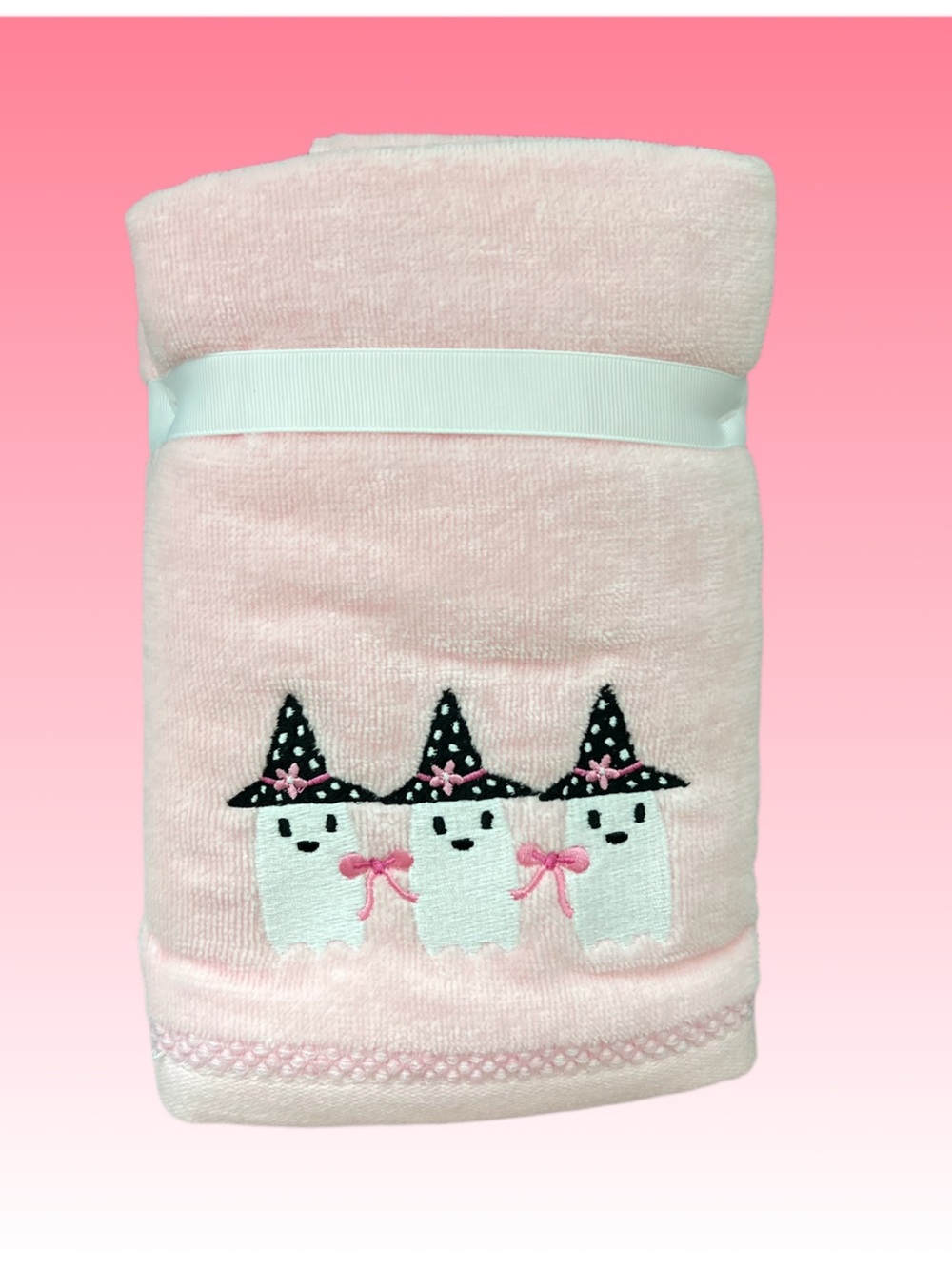 Halloween Ghost Embroidered Towel- soft pink (2)
